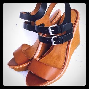 Black & Cognac Wedges Sz 7.5